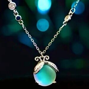 Glowing Bug~ Frosted Blue Flash Iridescent Glass Ladybug Firefly Insect Necklace